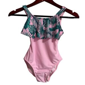 Ivys Vine Toddler Girl Pink Tropical Palm Leaf Ruffle One Piece Swimsuit 2T NWOT